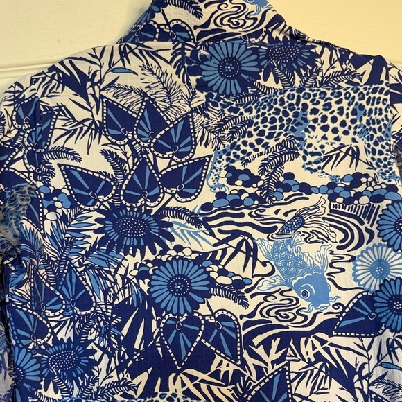 IBKUL Bamboo Gardens Blue and White Quarter Zip size S - Picture 9 of 13